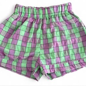 Free People High Waist Checkerboard Shorts in Lilac & Mint